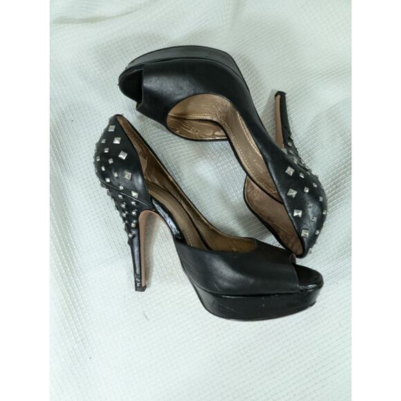 BCBGENERATION! BLACK VEGAN LEATHER PLATFORM STILETTO PUMPS PYRAMID STUDS!SZ 8.5B - Picture 5 of 8